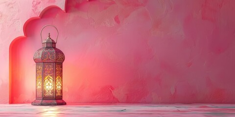 Arabic lantern in a pastel pink background