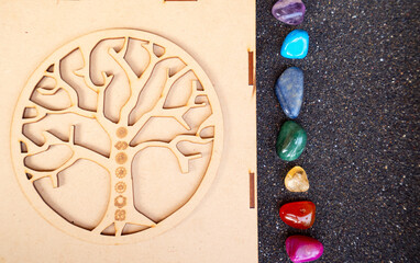 Tree of life and chakra healing crystals. Witchcraft, herbal medicine and healing, Magic healing...
