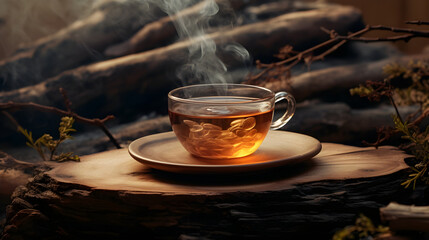 Serenity in a Cup: A Calm, Quiet Moment with a Comforting Brew under a Dappled Sunlight