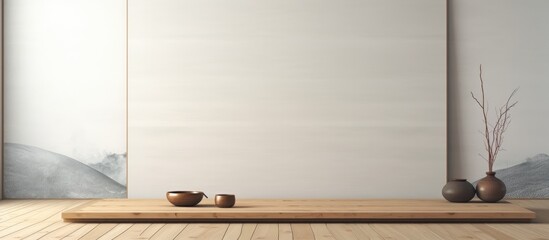 Minimal Zen Meditation Room with Empty Wooden Surface
