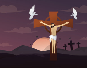 Good Friday background of Jesus and the cross in dark shades