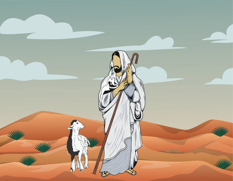 Vector illustration of Jesus with desert scene - Powered by Adobe