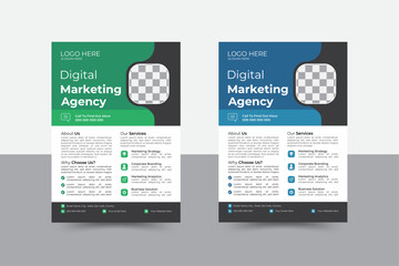 a bundle of 2 templates of different colors, a4 flyer template, modern business flyer template, abstract business flyer and creative design, new digital marketing flyer set.