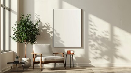 Modern living room with sofa and wall painting mockup