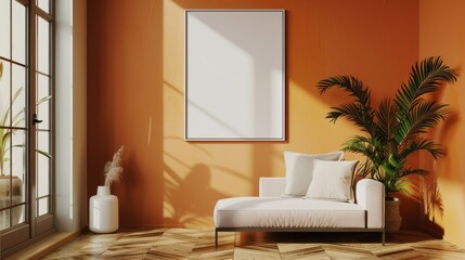 Fototapeta na wymiar Modern living room with sofa and wall painting mockup
