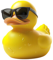 Yellow Rubber Duck Wearing Sun Glasses on Transparent Background 