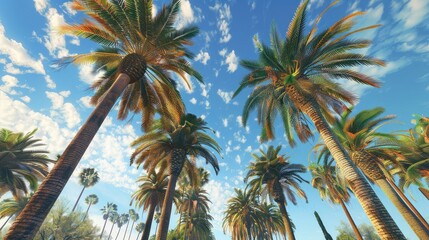 Fototapeta premium Coconut trees and a perfect summer day and tall palms
