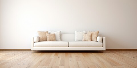 White sofa on hardwood floor.