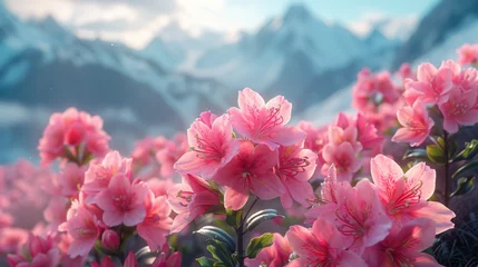 Photo sur Plexiglas Azalée Magic pink rhododendron flowers on summer mountain.