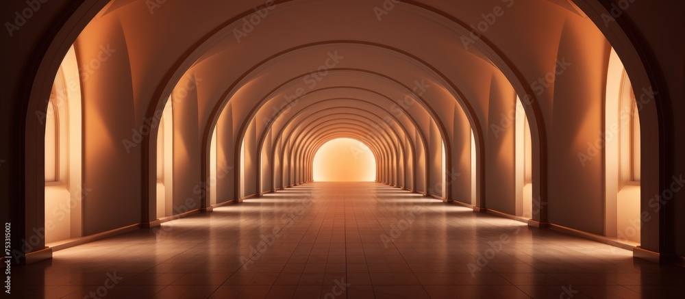 Poster interior architecture with illuminated empty arched passageway