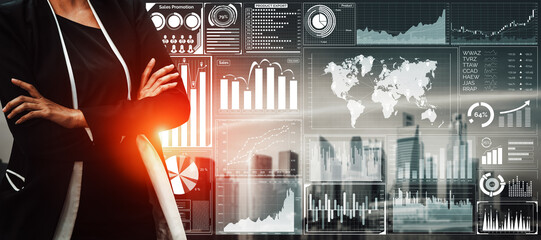 Data Analysis for Business and Finance Concept. Graphic interface showing future computer technology of profit analytic, online marketing research and information report for digital business strategy.