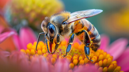 A bee collecting nectar on a flower