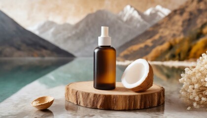 Obraz na płótnie Canvas Trendy background with natural cosmetic skincare bottle. Product presentation. Beauty and body care product concept. 