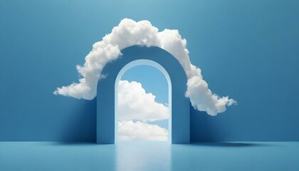 Abstract minimal blue background with blue clouds flying out the tunnel	

