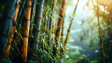 bamboo forest in the morning, Bamboo trees with green leaves close-up in a botanical garden. sochi, russia