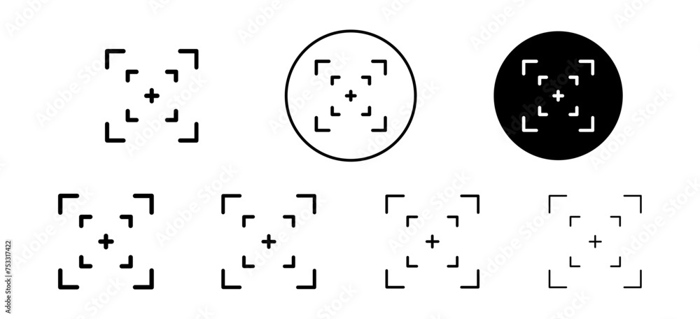 Poster camera focus frame vector icon set collection. camera focus frame outline flat icon.