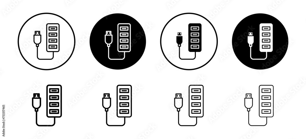 Poster usb hub vector icon set collection. usb hub outline flat icon.