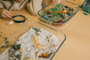Sensory activity of a child, idea for an activity, top view