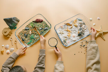 Sensory activity of a child, idea for an activity, top view