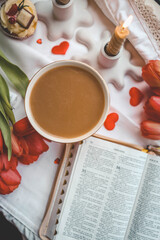 Open bible in home morning interior