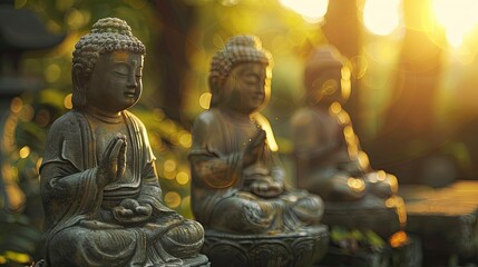 Buddha's disciples, cute, backlight effect, copy space - generative ai