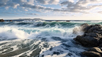 Beautiful panoramic photo of sea waves - obrazy, fototapety, plakaty