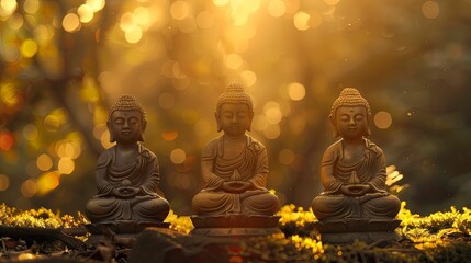 Buddha's disciples, cute, backlight effect, copy space - generative ai