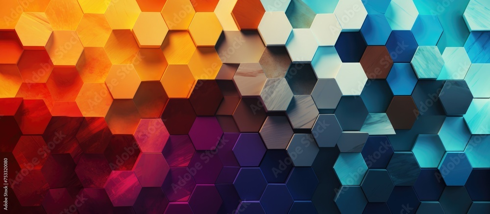 Poster abstract depiction of randomly colored hexagons background