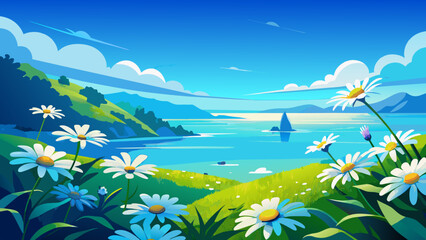 Fototapeta na wymiar landscape with lake and mountains vector background 