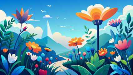 spring flowers in the sky vector background 
