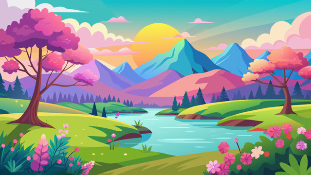 landscape with mountains and trees vector background 