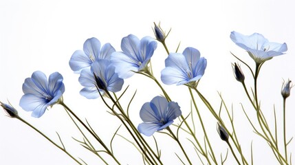 Closeup photo of blue flax flower.Closeup photo of blue flax flower on white background - obrazy, fototapety, plakaty