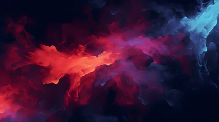 Foto op Aluminium 3D glowing burning background wit smoke or colorful clouds. Abstract neon banner wallpaper futuristic. Isolated colorful blue red white smoke on black background, hot and cold contrast  © Vladislava