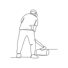 One continuous line drawing of the people are splitting wood in the forest using the ax in their hands vector illustration. Splitting wood activity illustration in simple linear style vector design.