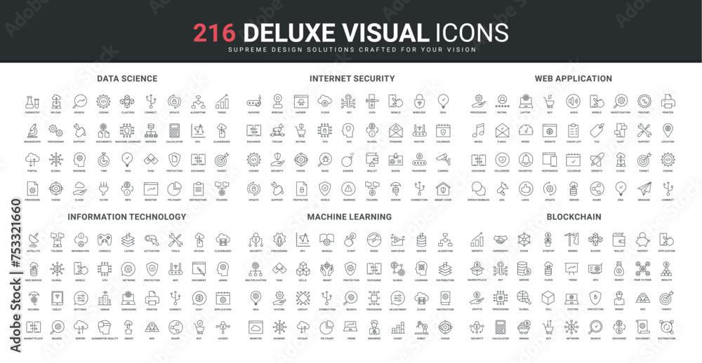 Poster internet security, cryptocurrency and machine learning, ai line icons set. data exchange, blockchain