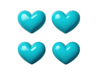 Set of cyan heart isolated on transparent background, transparency image, removed background