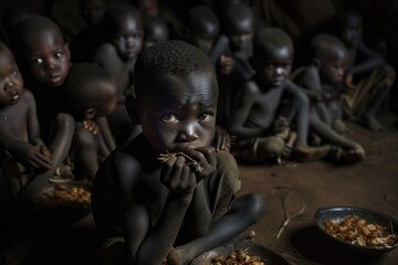 Hunger poverty, the big global social silent problem of mankind, children and adults from filthy...