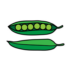 Green peas in a pod isolated on white background. Vector illustration EPS 10.