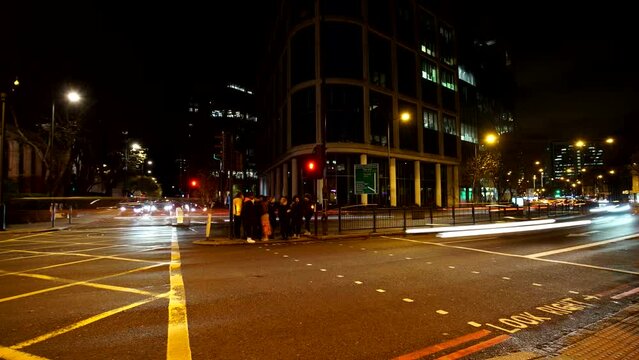 Time lapse of junction at Great Portland Street Station, London at night