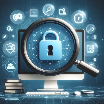 Wallpaper Illustration and background of cyber security data protection shield, with key lock security system, technology digital. Front view. Concept of database security software. 	