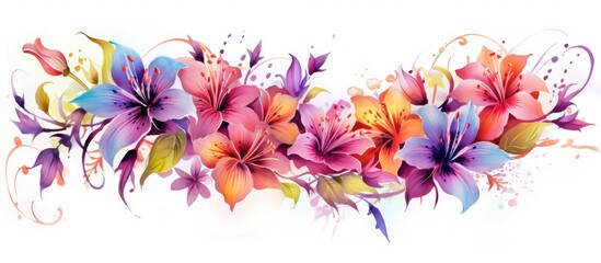 Digital Watercolor Flower Motif Design for Various Creative Applications
