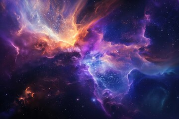 Surreal of a nebula in deep space with vibrant colors and swirling cosmic dust - obrazy, fototapety, plakaty