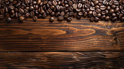  A cluster of Italian coffee beans resting on a clean, finished wood surface. © ME_Photography