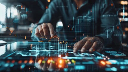 Businessman analyst working with digital finance business data graph showing technology of investment strategy for perceptive financial business decision.