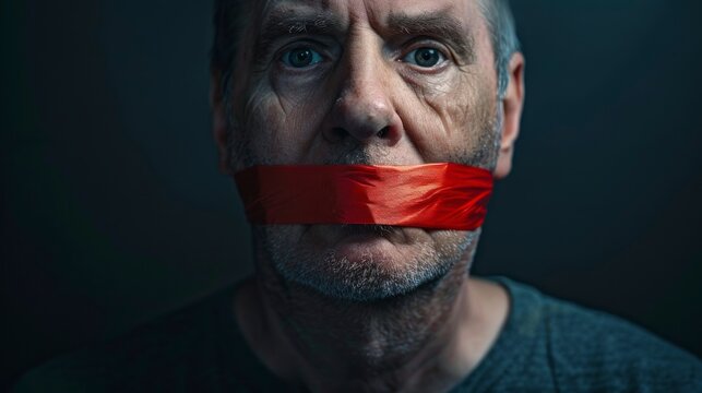 man with tape on his mouth