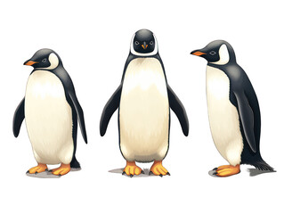 Set of penguin isolated on transparent background, transparency image, removed background