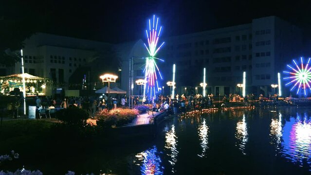 November 19, 2021 - Nonthaburi, Thailand. Loi Krathong festival held each year in Thailand and celebrated across the country.