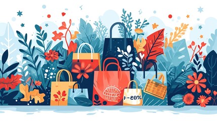 People’s winter banner with shopping
