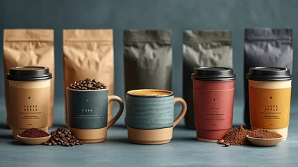 Fotobehang design a packaging for a coffee mug, product packaging design --ar 16:9 --style raw --stylize 750 --v 6 Job ID: 5260b436-6967-46ef-8552-6785c220b876 © George