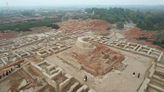 Aerial View of a Buddhist Stupa at Mohenjo Daro